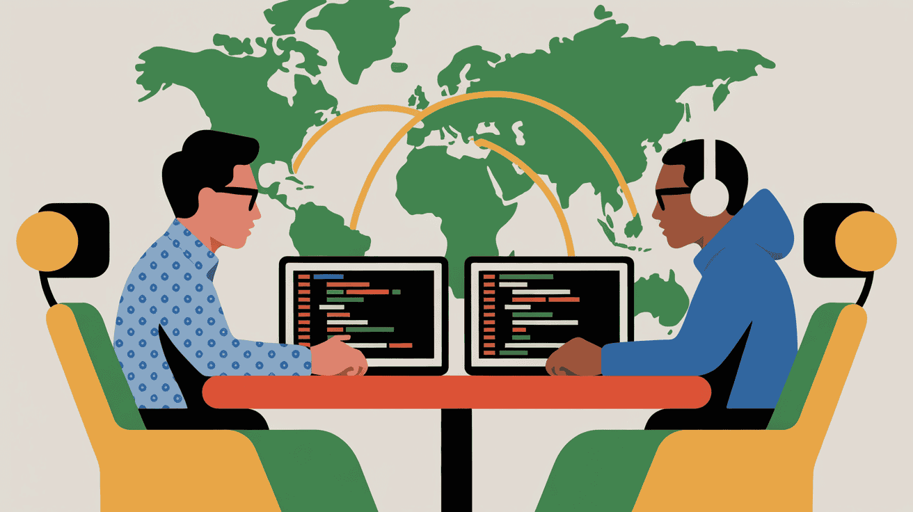 Two software developers in Manila and Seattle participate in a video conference displayed on separate laptop screens. Staff Augmentation in the Philippines: Why It Works