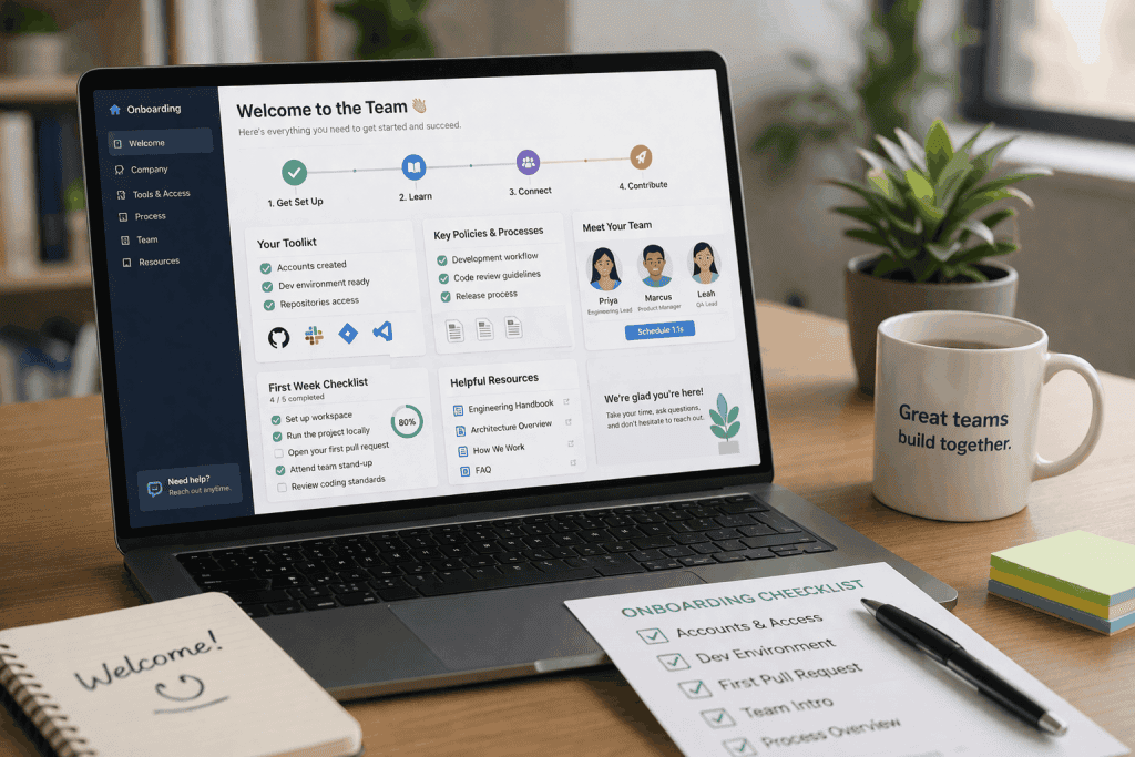 Onboarding essentials on a modern desk