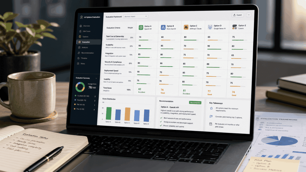 AI tools comparison dashboard on laptop screen