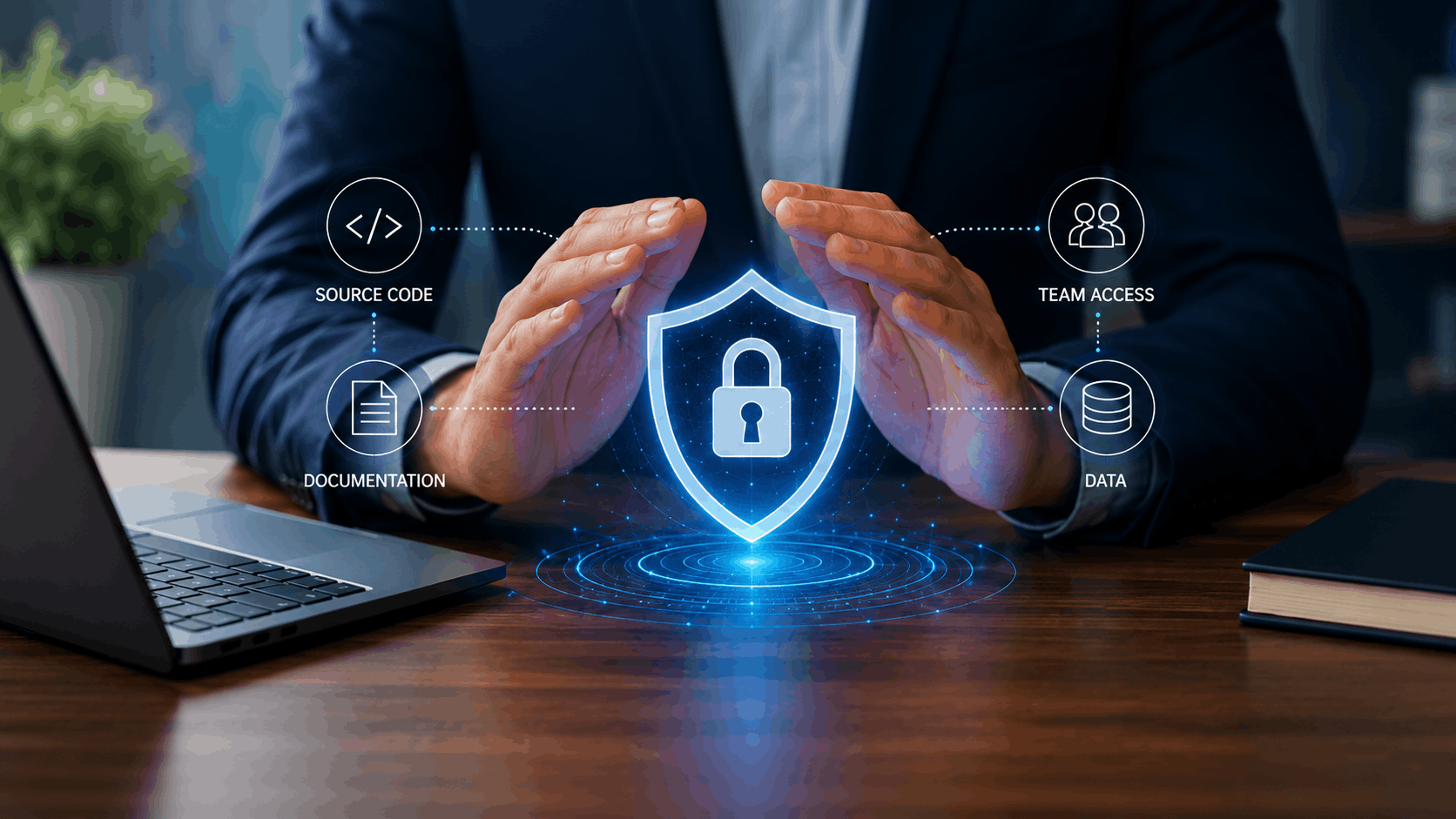 IP protection when outsourcing software development represented by a secured proprietary software system.