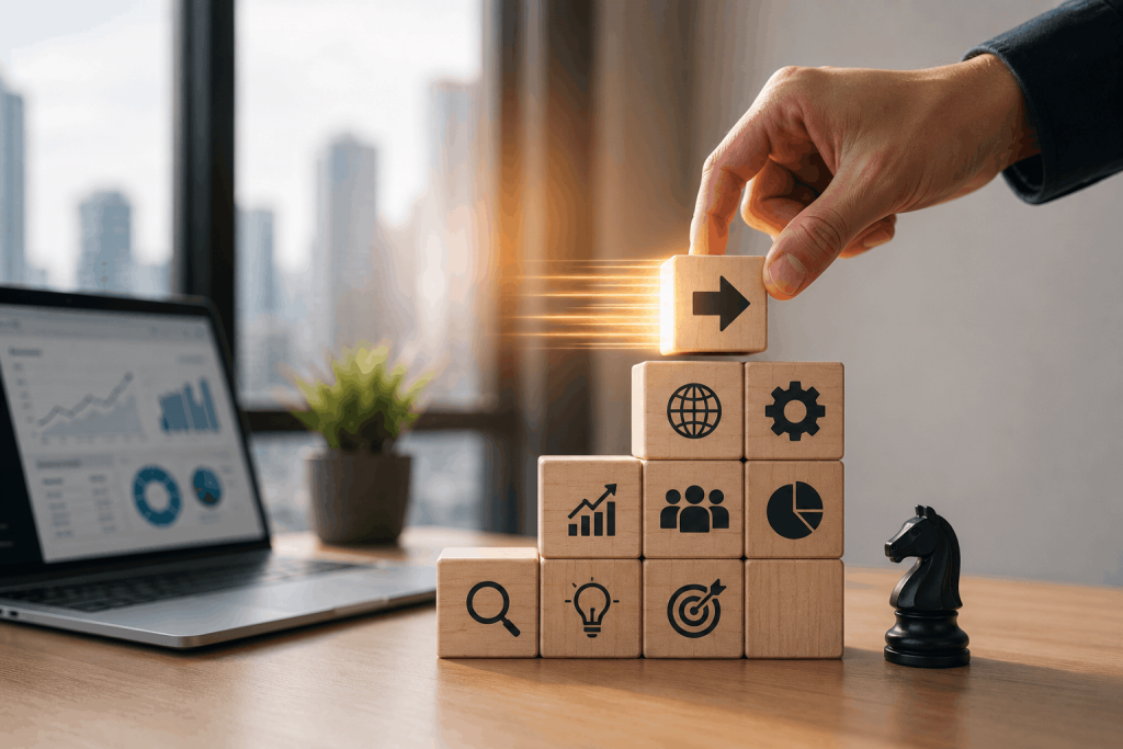 Business strategy blocks representing a faster response to new market opportunities